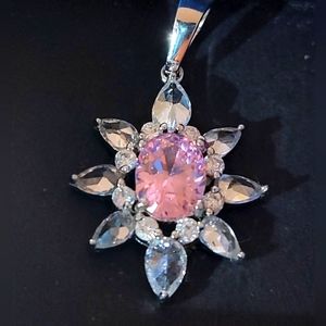 Pink Topaz and  white cz accent pendant 925 silver